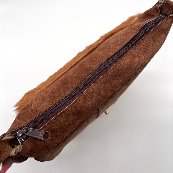 VINTAGE Kangaroo and Suede Shoulder Bag Womens Brown Tan Fur 60s to 70s Era - Picture 8 of 11